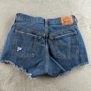 Levis 501 Shorts Womens 29 Blue Cut Off Distressed Button Fly Denim High Rise